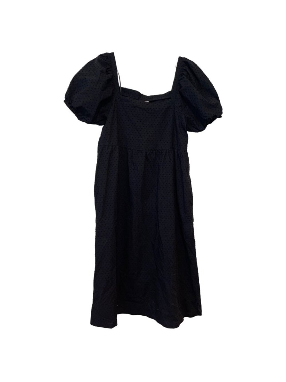 A New Day Black Puff Sleeve Textured Dress S 100% Cotton Made In China